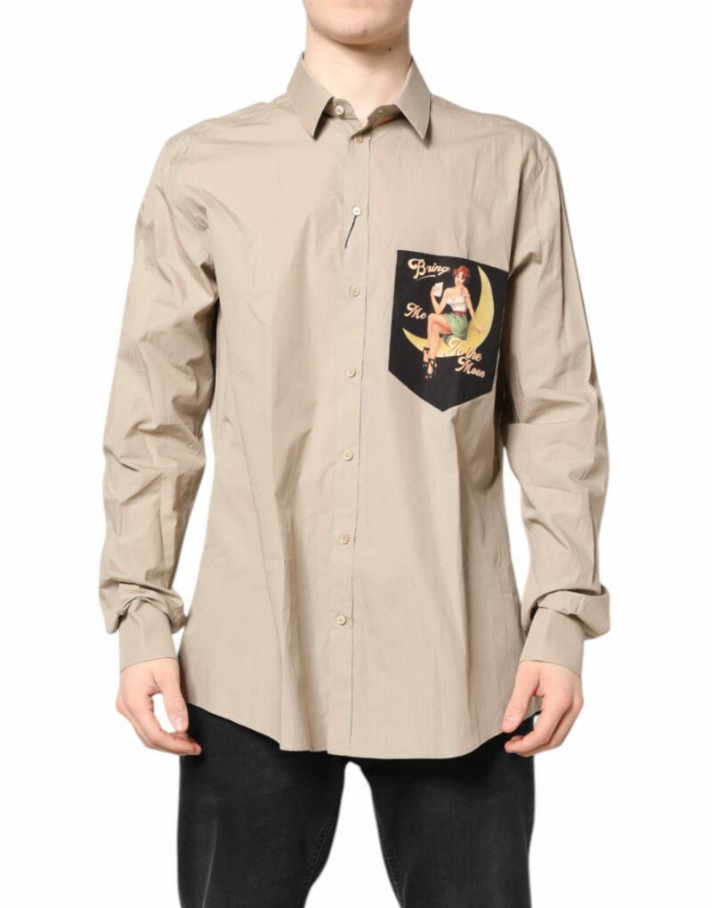 Dolce & Gabbana Beige Pin Up Print MARTINI Men Casual Shirt - Image 2