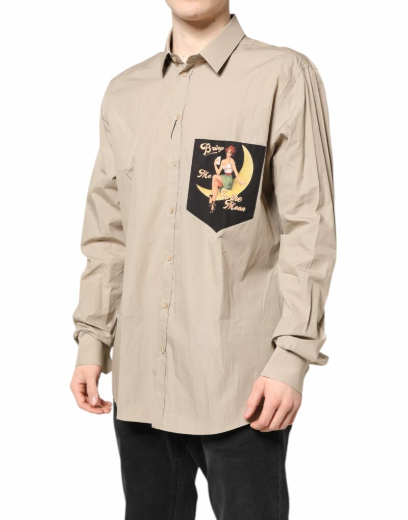 Dolce & Gabbana Beige Pin Up Print MARTINI Men Casual Shirt - Image 3
