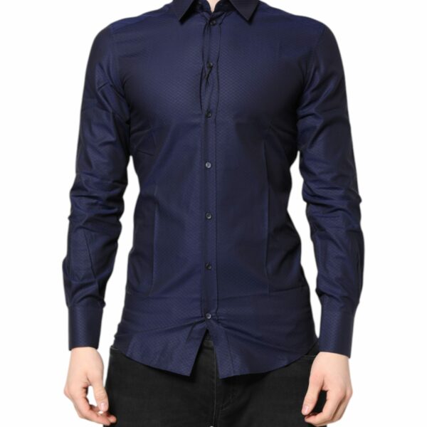 Dolce & Gabbana Blue GOLD Cotton Long Sleeves Men Dress Shirt