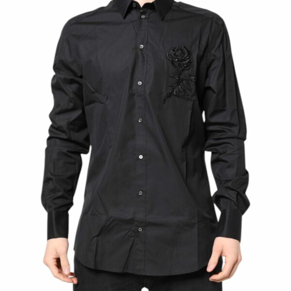Dolce & Gabbana Black Floral Gold Cotton Dress Formal Shirt