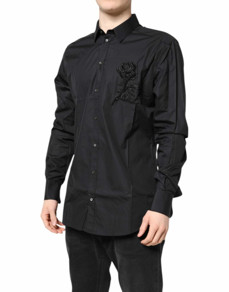 Dolce & Gabbana Black Floral Gold Cotton Dress Formal Shirt - Image 3