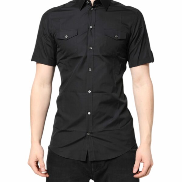 Dolce & Gabbana Black Short Sleeves Cotton GOLD Casual Shirt