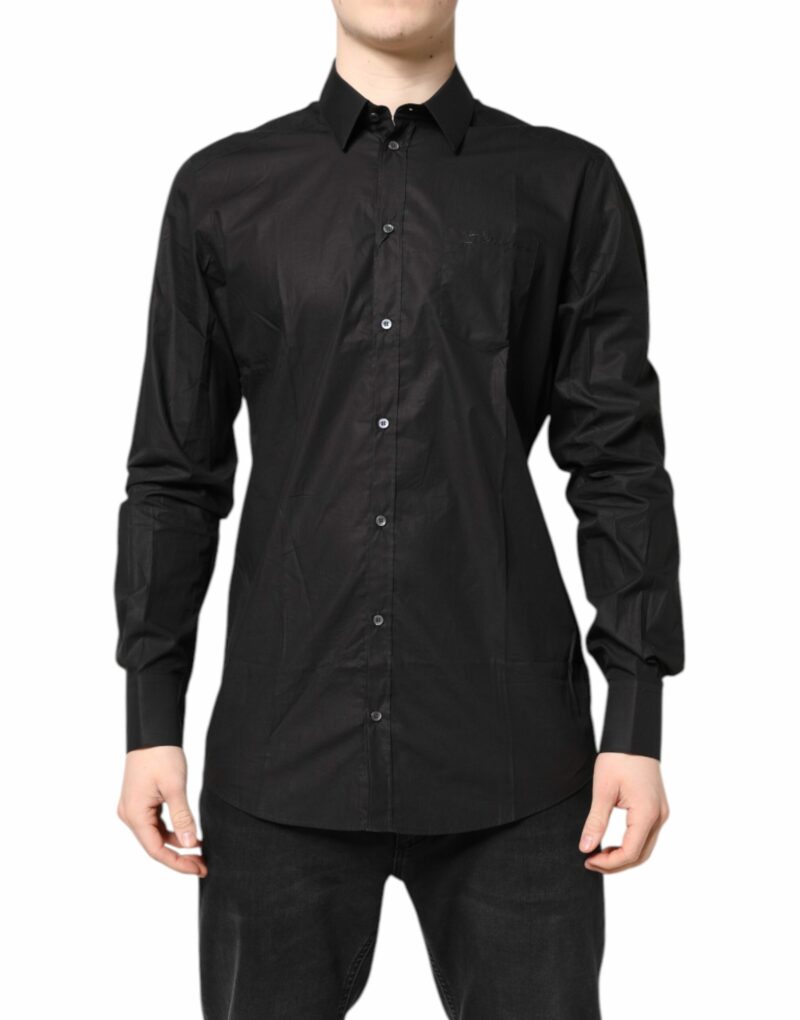 Dolce & Gabbana Black GOLD Cotton Dress Formal Shirt