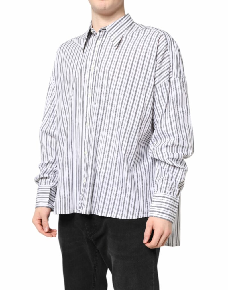 Dolce & Gabbana White Black Stripe Button Down Casual Shirt - Image 3