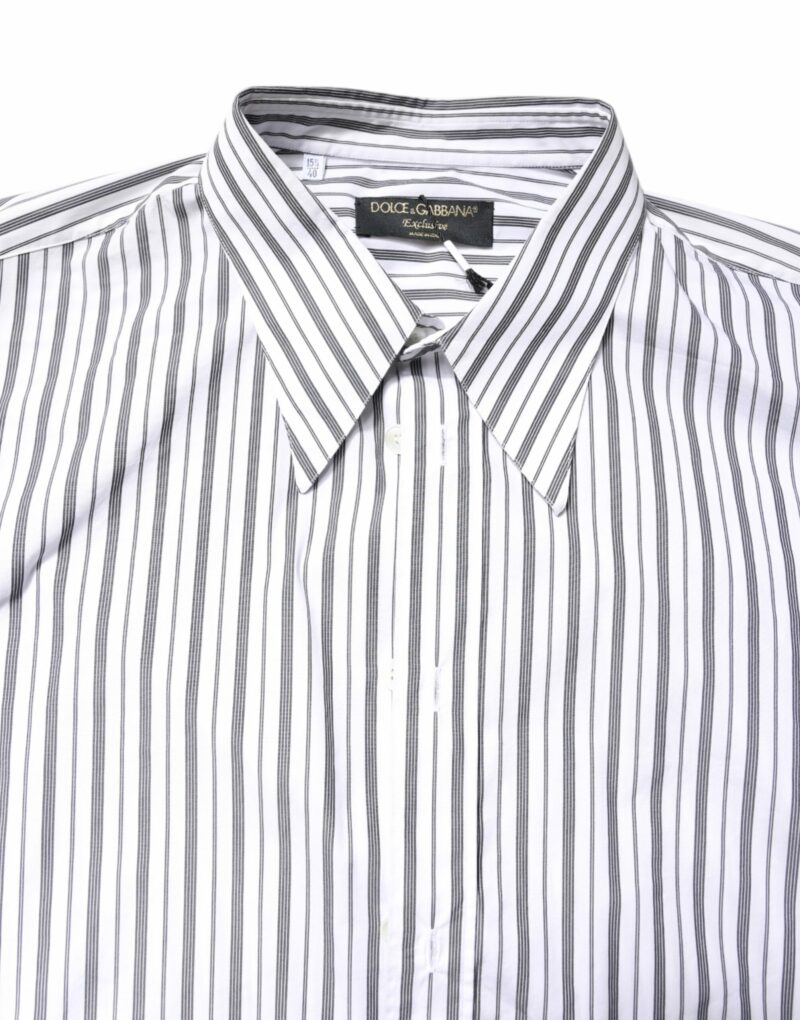 Dolce & Gabbana White Black Stripe Button Down Casual Shirt - Image 5
