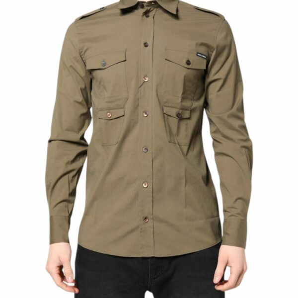 Dolce & Gabbana Brown Cotton Stretch Casual Long Sleeves Shirt