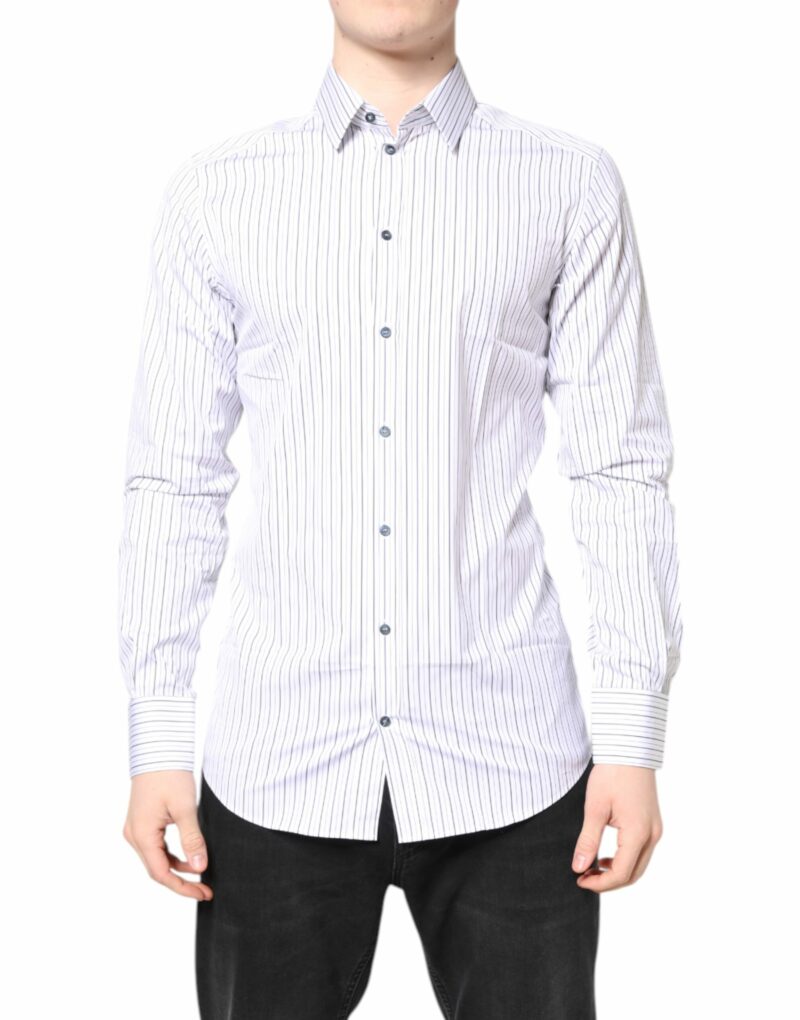 Dolce & Gabbana White Stripes GOLD Cotton Formal Shirt - Image 2