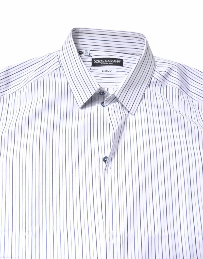 Dolce & Gabbana White Stripes GOLD Cotton Formal Shirt - Image 5