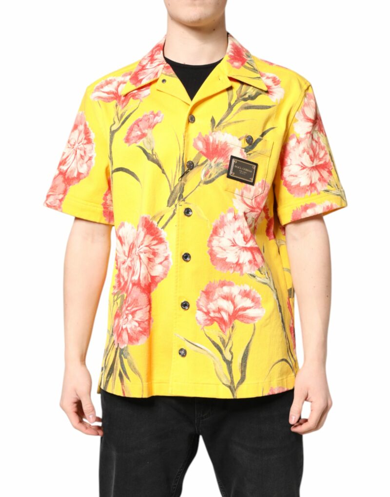 Dolce & Gabbana Yellow Floral Men Button Down Casual Shirt - Image 2