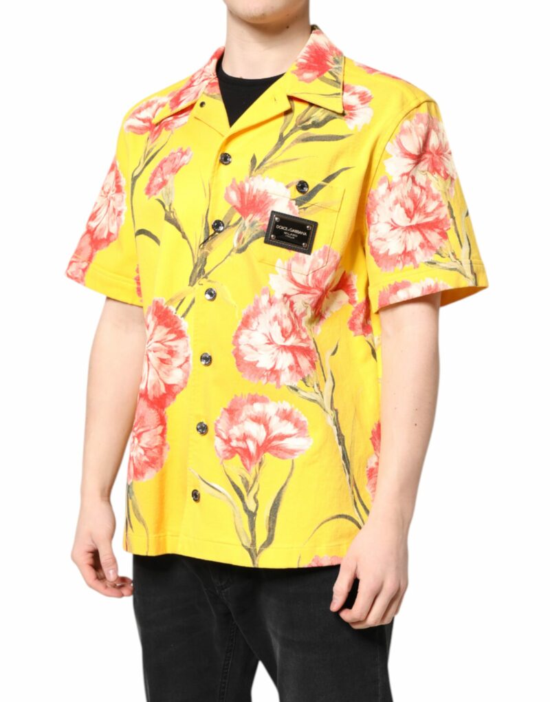 Dolce & Gabbana Yellow Floral Men Button Down Casual Shirt - Image 3