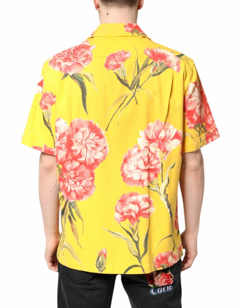 Dolce & Gabbana Yellow Floral Men Button Down Casual Shirt - Image 4