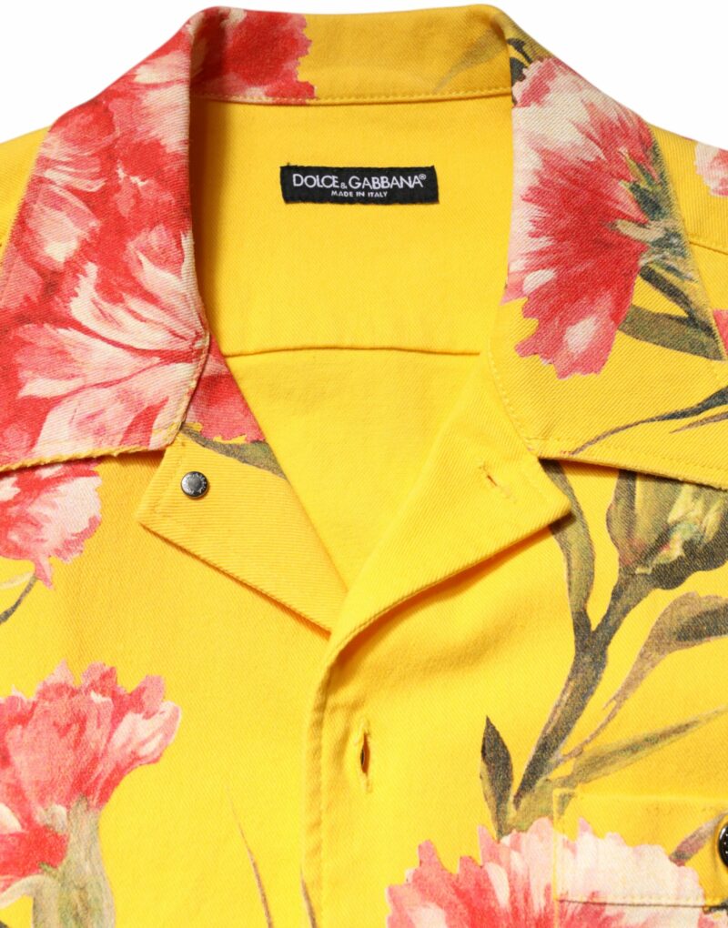 Dolce & Gabbana Yellow Floral Men Button Down Casual Shirt - Image 5