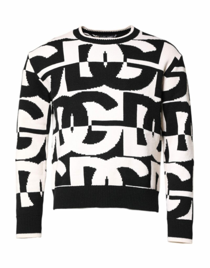 Dolce & Gabbana Black White Knit Logo Print Pullover Sweater - Image 2