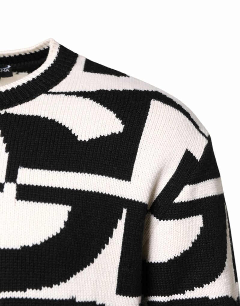 Dolce & Gabbana Black White Knit Logo Print Pullover Sweater - Image 3