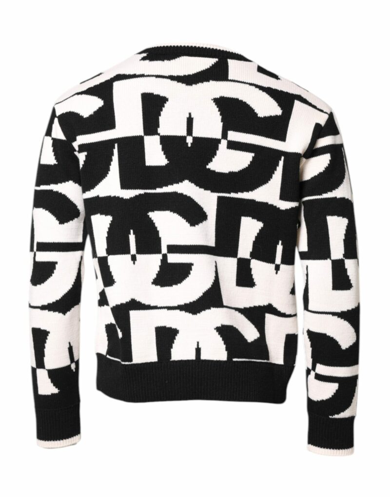 Dolce & Gabbana Black White Knit Logo Print Pullover Sweater - Image 4