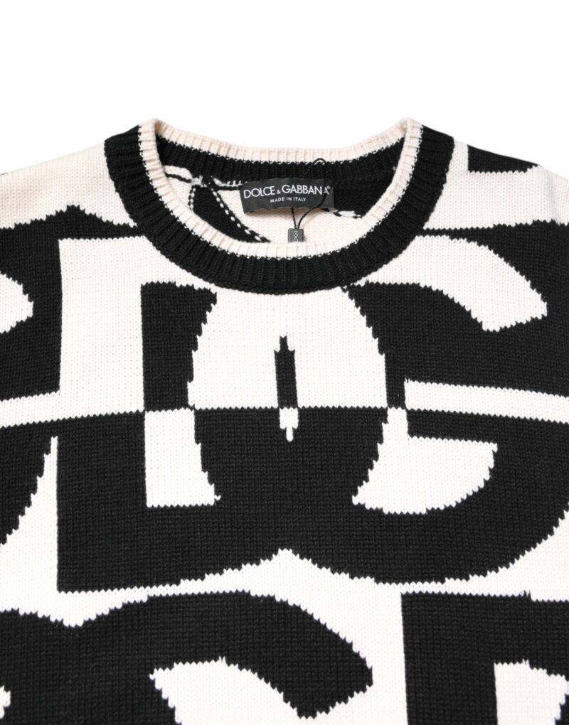 Dolce & Gabbana Black White Knit Logo Print Pullover Sweater - Image 5