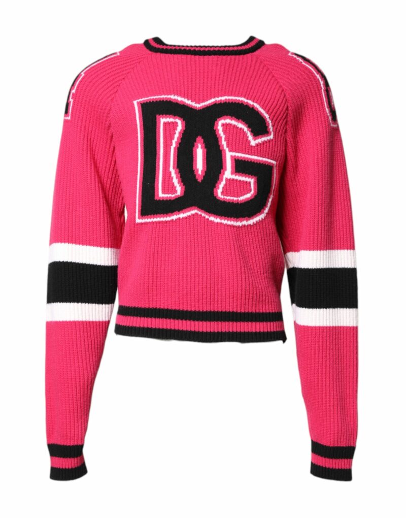 Dolce & Gabbana Pink Cotton Logo Print Knit Pullover Sweater - Image 2
