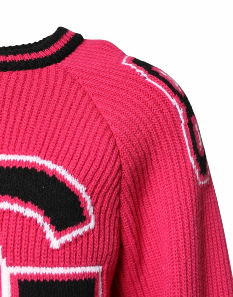 Dolce & Gabbana Pink Cotton Logo Print Knit Pullover Sweater - Image 3