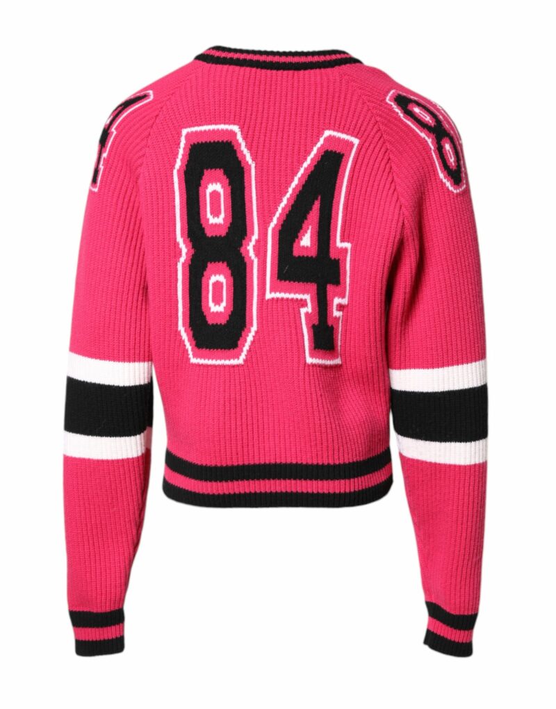Dolce & Gabbana Pink Cotton Logo Print Knit Pullover Sweater - Image 4