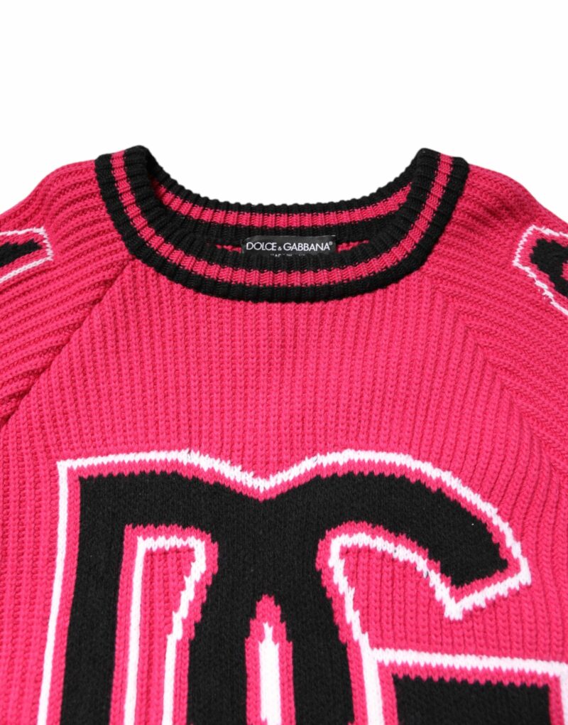 Dolce & Gabbana Pink Cotton Logo Print Knit Pullover Sweater - Image 5