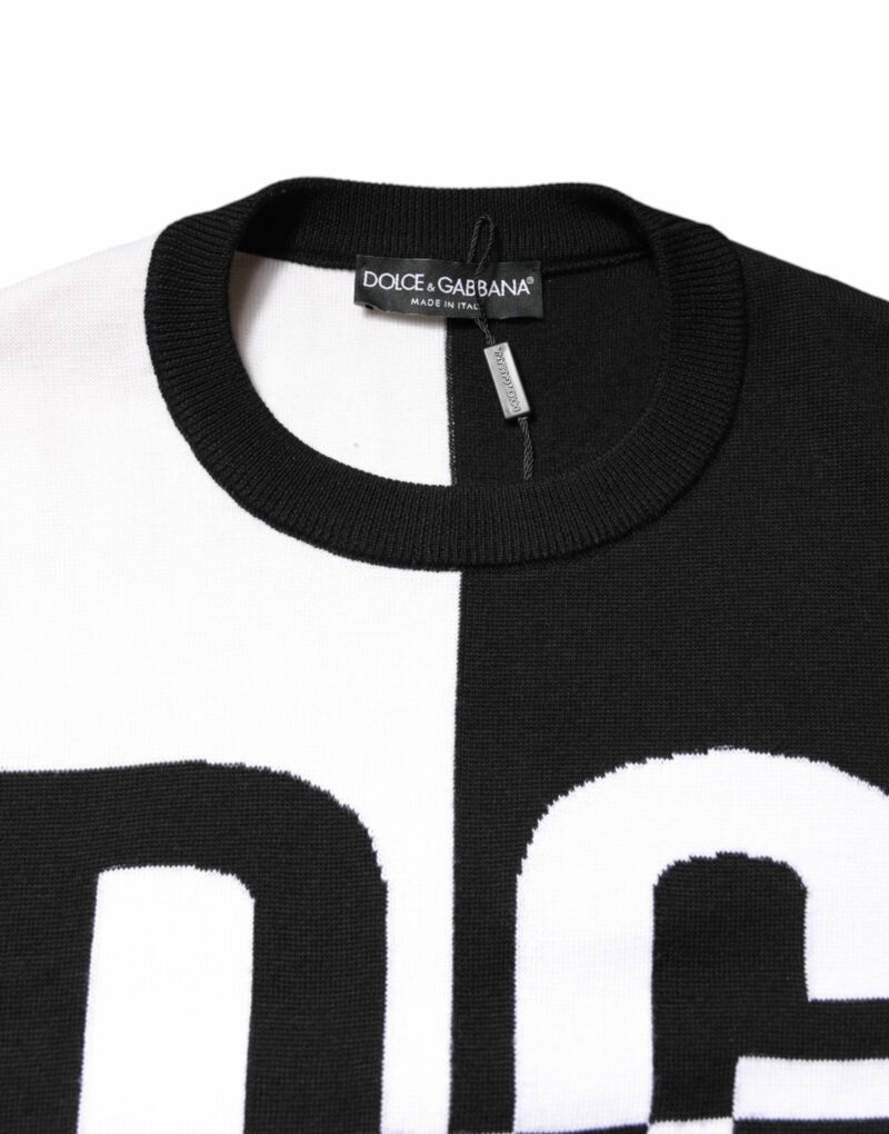 Dolce & Gabbana Black White Knit Logo Print Pullover Sweater - Image 5