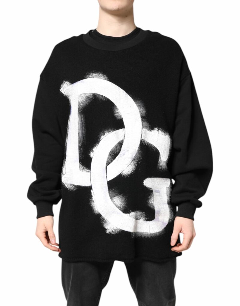 Dolce & Gabbana Black Cotton Logo Print Men Pullover Sweater - Image 2