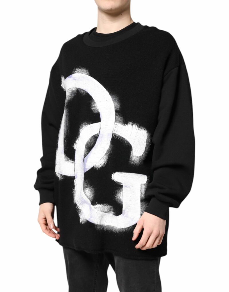 Dolce & Gabbana Black Cotton Logo Print Men Pullover Sweater - Image 3