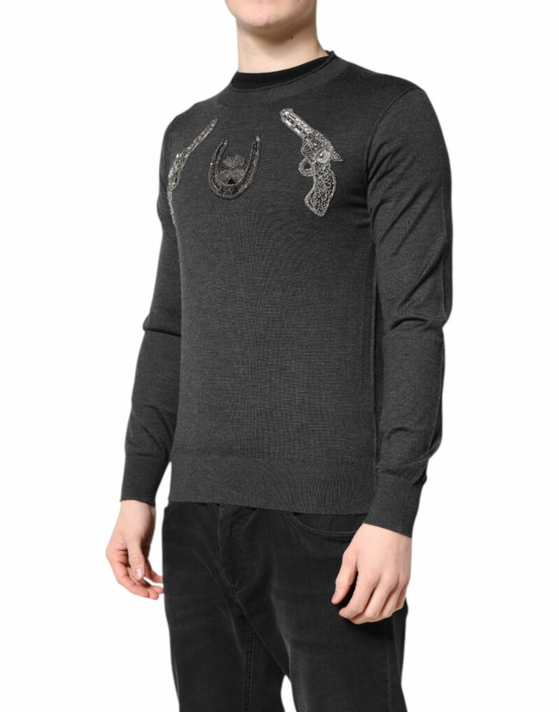 Dolce & Gabbana Gray Embroidery Knit Men Pullover Sweater - Image 3
