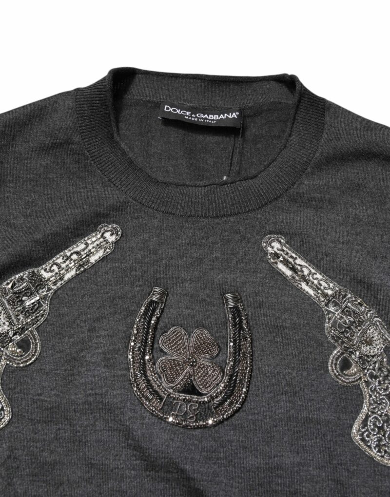 Dolce & Gabbana Gray Embroidery Knit Men Pullover Sweater - Image 5