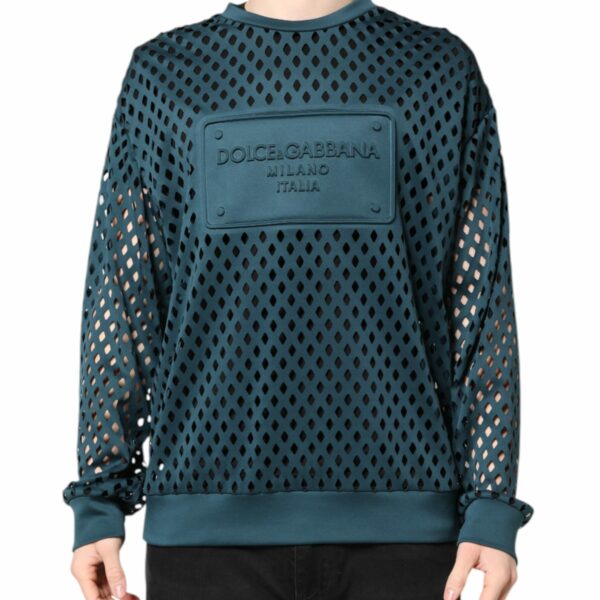 Dolce & Gabbana Green Perforated DG Embossed Pullover Sweater