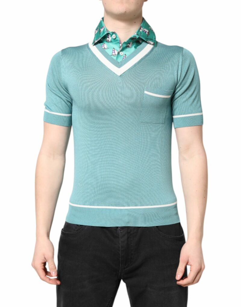 Dolce & Gabbana Green Printed Collared Short Sleeve T-shirt - Image 2