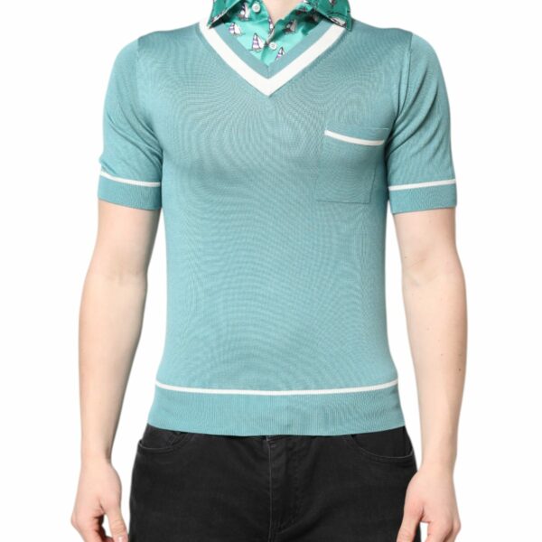 Dolce & Gabbana Green Printed Collared Short Sleeve T-shirt