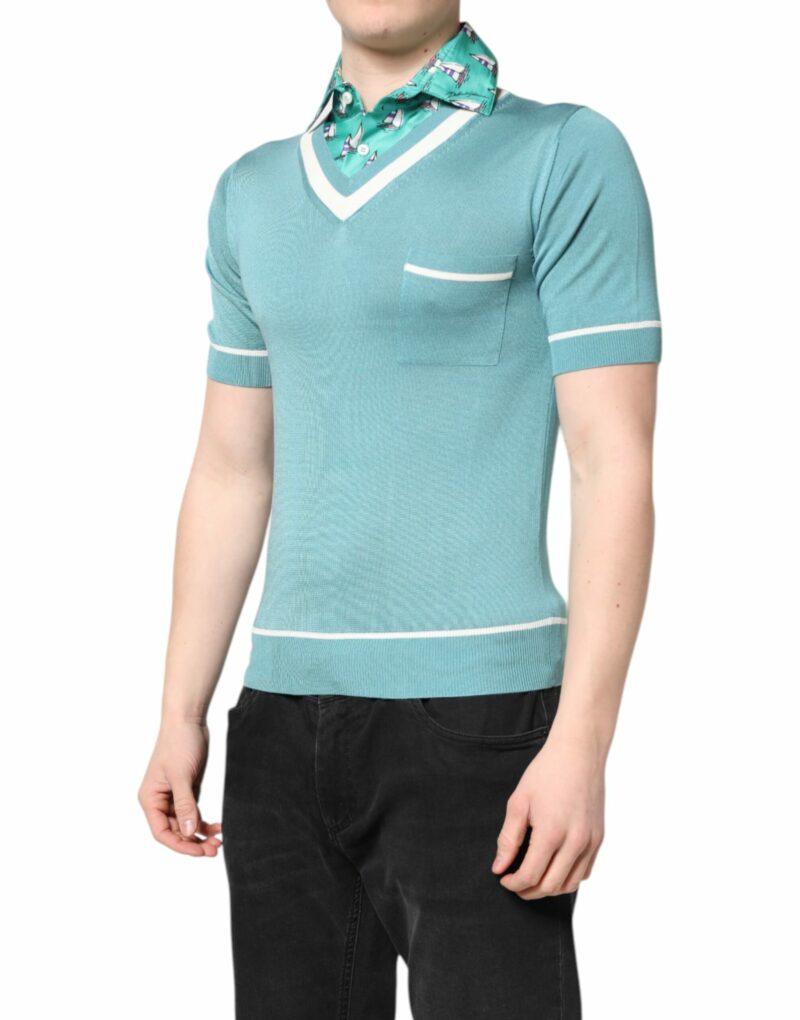 Dolce & Gabbana Green Printed Collared Short Sleeve T-shirt - Image 3