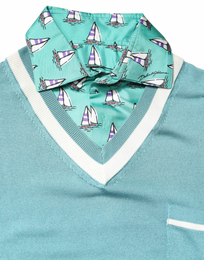 Dolce & Gabbana Green Printed Collared Short Sleeve T-shirt - Image 5