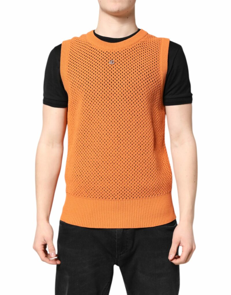 Dolce & Gabbana Orange Cashmere Round Neck Sleeveless T-shirt - Image 2