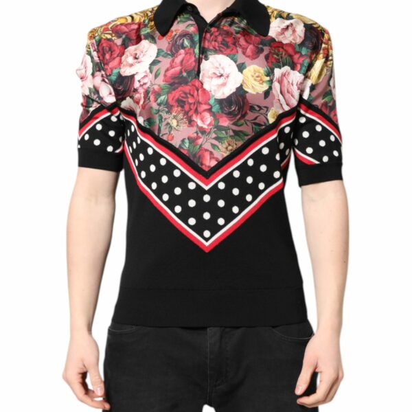 Dolce & Gabbana Black Floral Collared Short Sleeve T-shirt