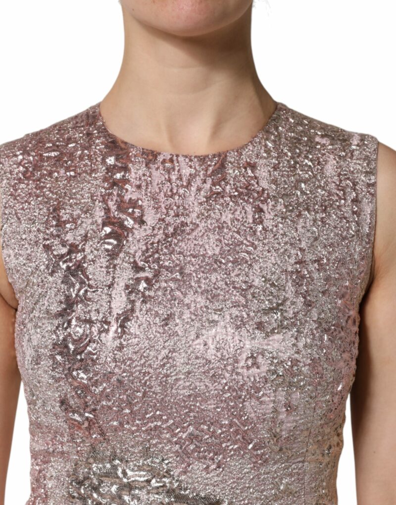 Dolce & Gabbana Pink Jacquard Sleeveless Sheath Mini Dress - Image 5