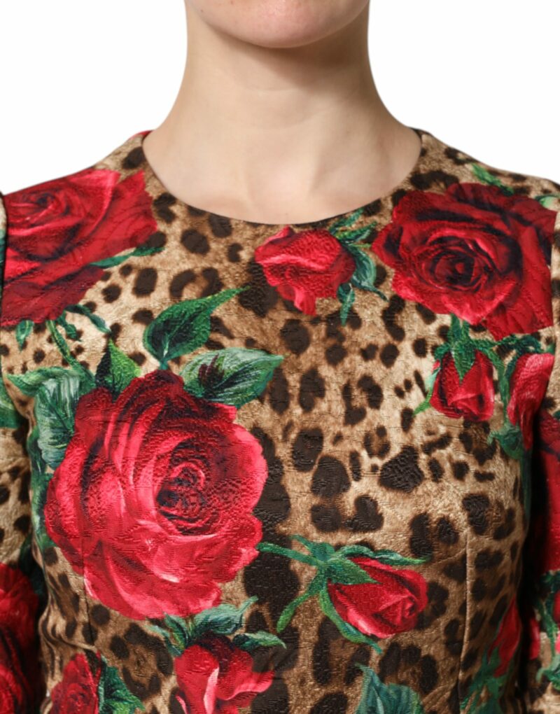 Dolce & Gabbana Brown Rose Leopard Short Sleeves Mini Dress - Image 5
