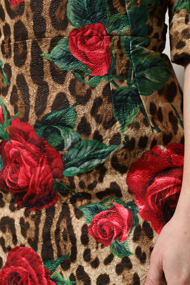 Dolce & Gabbana Brown Rose Leopard Short Sleeves Mini Dress - Image 6