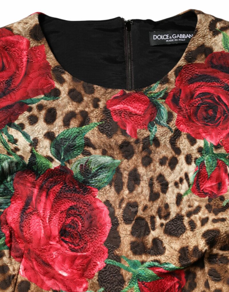 Dolce & Gabbana Brown Rose Leopard Short Sleeves Mini Dress - Image 7