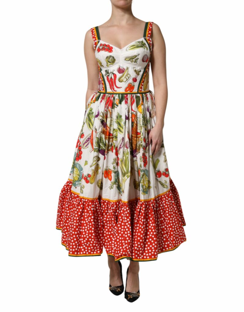 Dolce & Gabbana White Vegetables Sleeveless A-line Midi Dress - Image 2