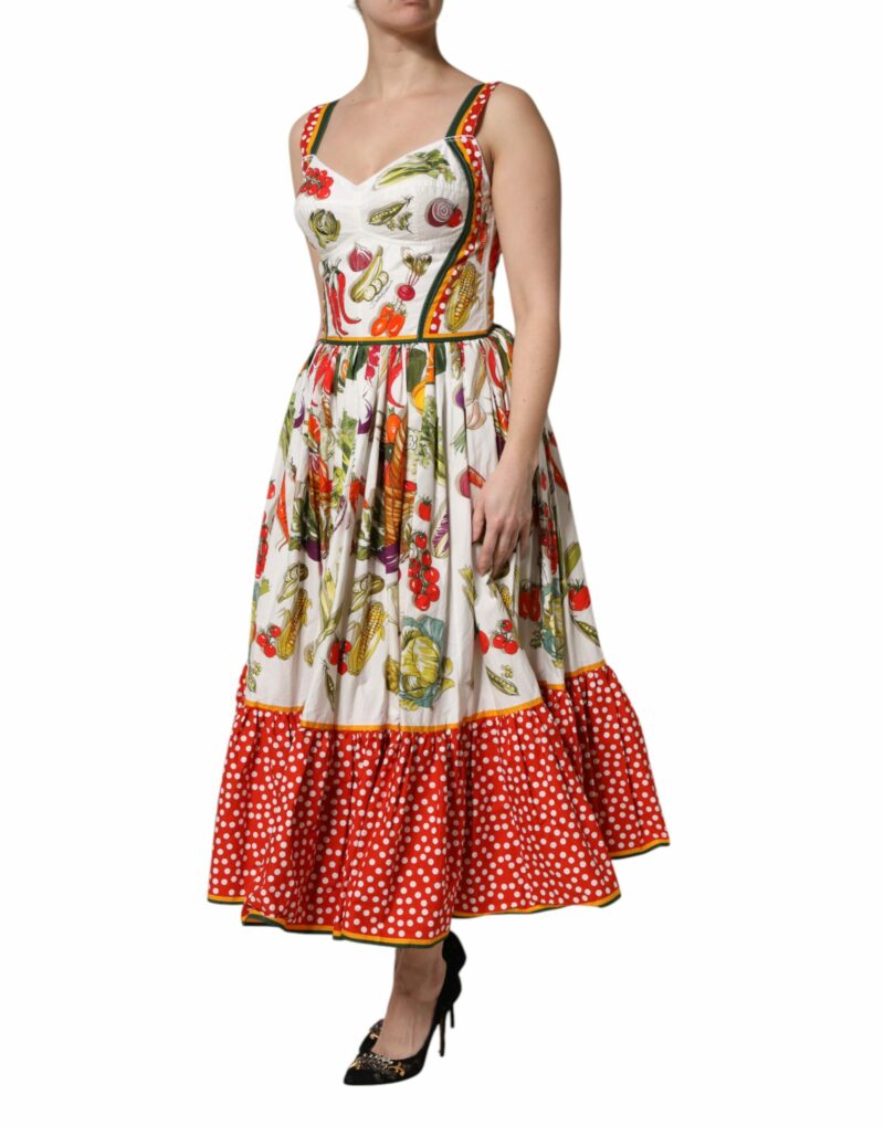 Dolce & Gabbana White Vegetables Sleeveless A-line Midi Dress - Image 3