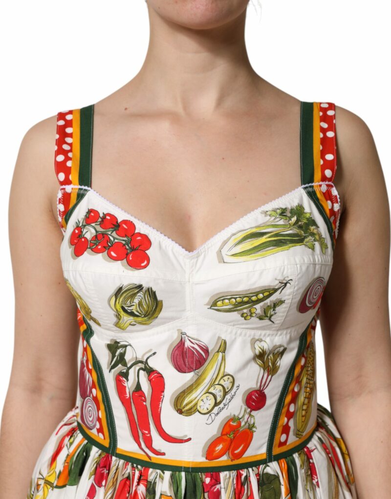 Dolce & Gabbana White Vegetables Sleeveless A-line Midi Dress - Image 5