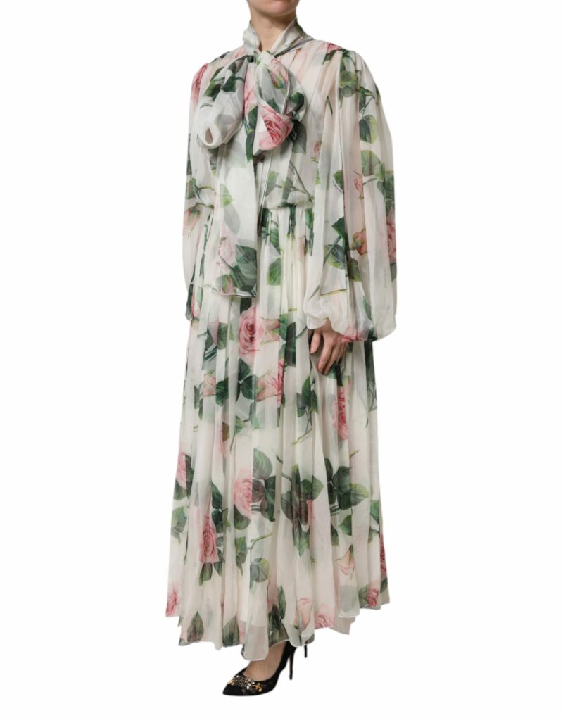 Dolce & Gabbana White Floral Roses Maxi Long Gown Dress - Image 3