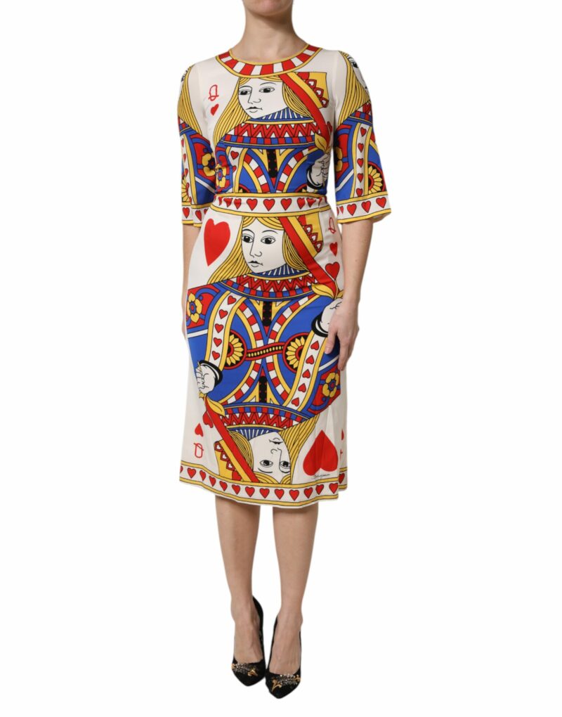 Dolce & Gabbana White Queen Of Heart Short Sleeve Midi Dress - Image 2