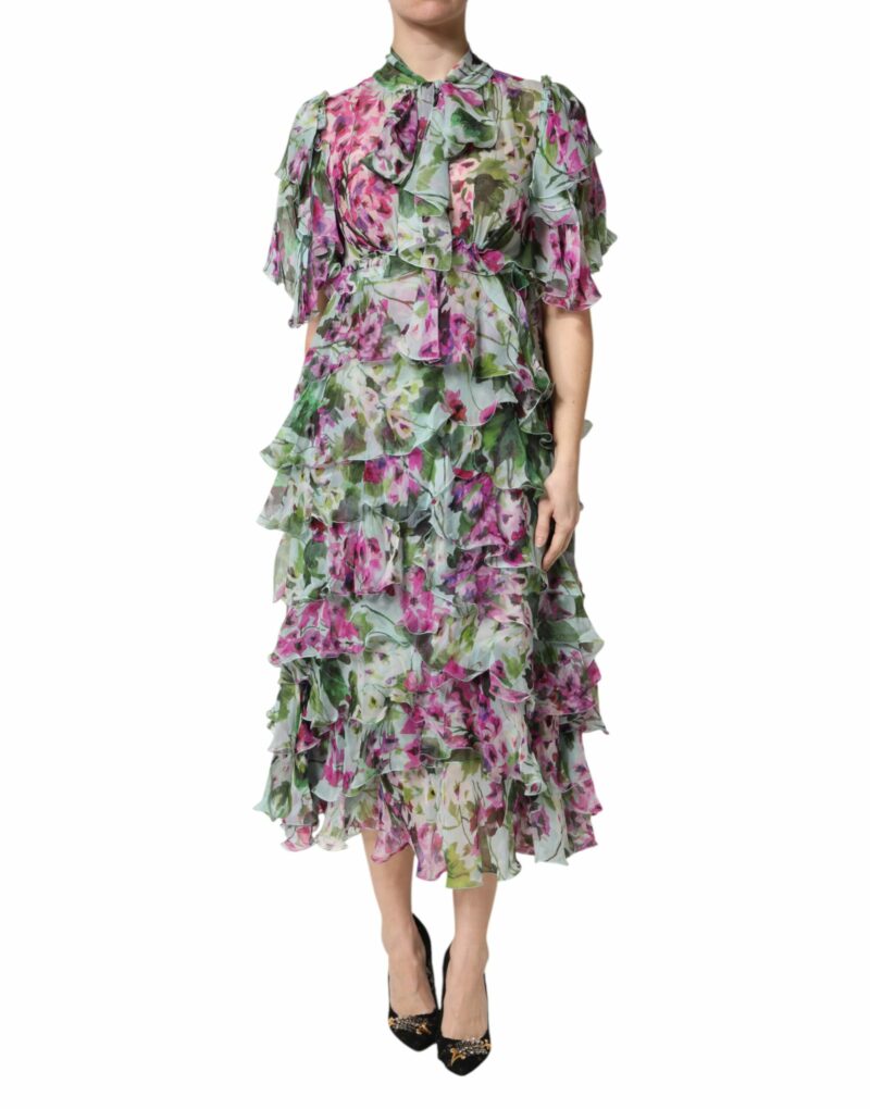 Dolce & Gabbana Multicolor Floral Silk Midi Layered Dress - Image 2