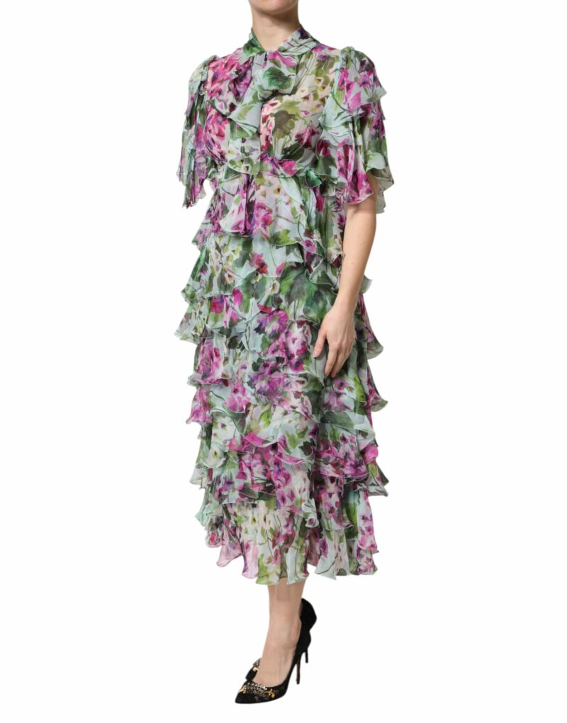 Dolce & Gabbana Multicolor Floral Silk Midi Layered Dress - Image 3