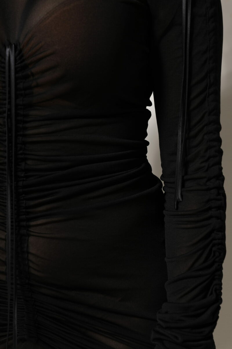 Dolce & Gabbana Black Mesh Trim Bodycon Long Sheath Dress - Image 6