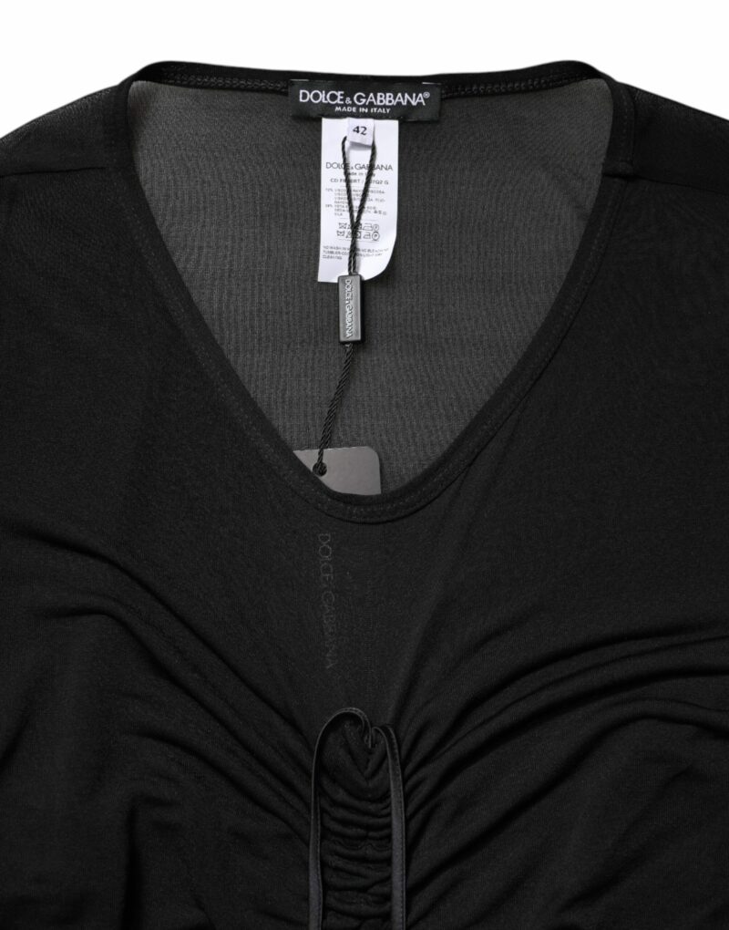 Dolce & Gabbana Black Mesh Trim Bodycon Long Sheath Dress - Image 7