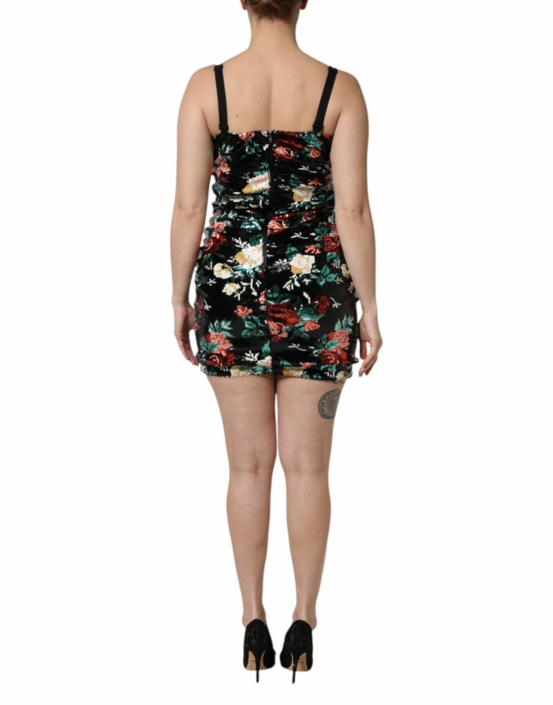 Dolce & Gabbana Black Floral Sequin Sleeveless Sheath Dress - Image 4
